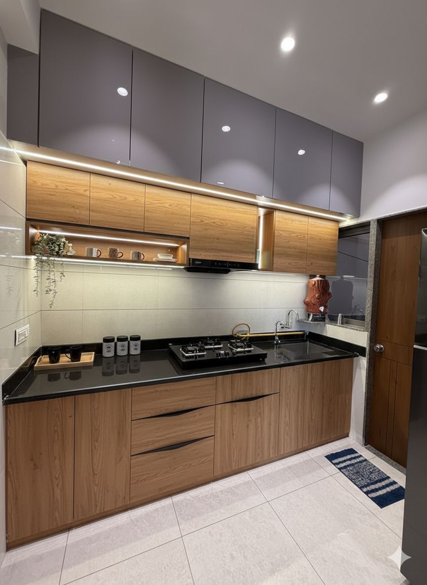 Contemporary modular kitchen with sleek cabinets and modern appliances